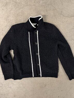 Textured Bouclé Bomber Jacket Cardigan with Contrast Trim